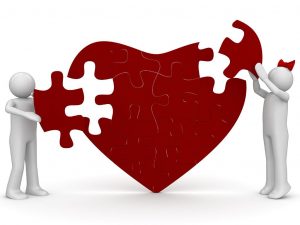 Cartoon couple mending heart