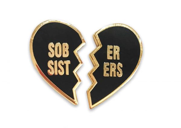 Recovery enamel black sober sisters pin