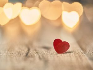 love, red hearts and white lights