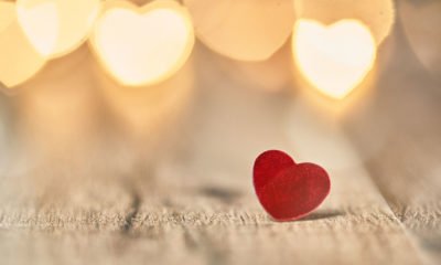 love, red hearts and white lights