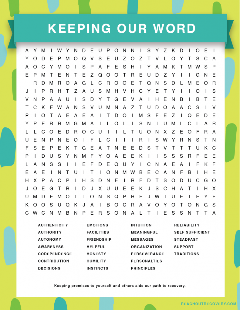 keeping our word recovery word search