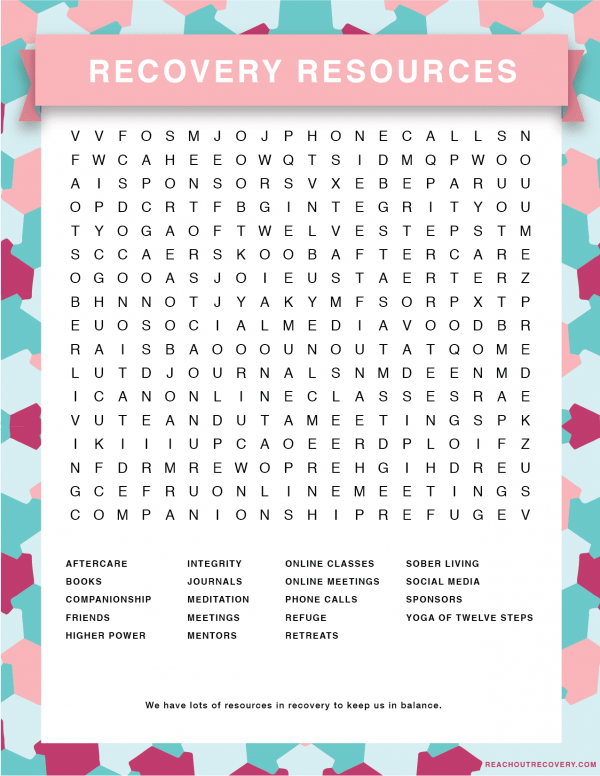 What are the recovery resources you need to know word search