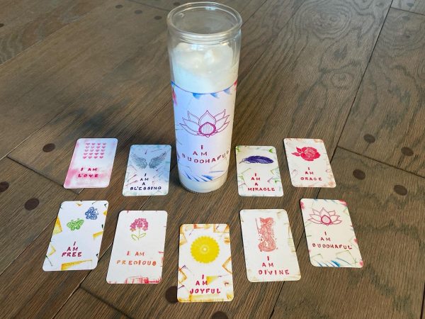 affirmation cards and candle