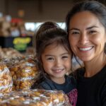 Mother and daughter food shopping