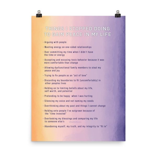 Things I stopped doing to gain peace poster