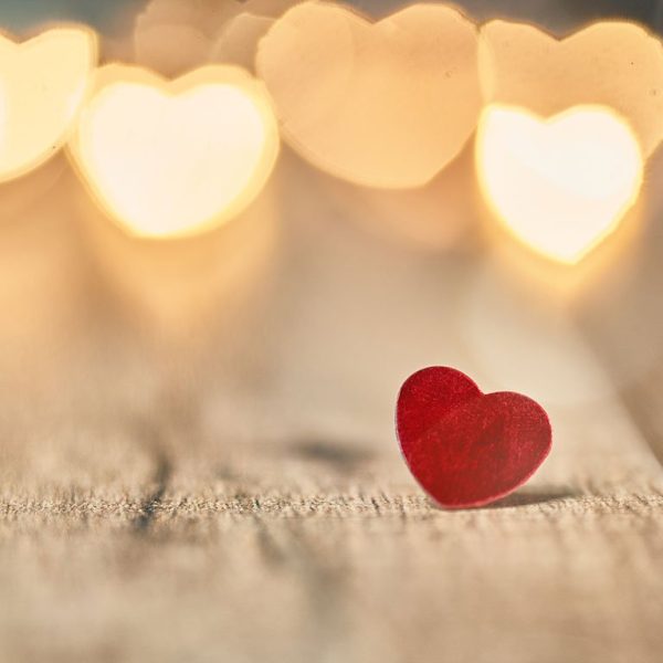 love, red hearts and white lights